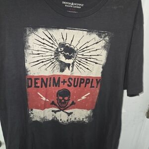 Denim & Supply Ralph Lauren Black Short-Sleeve Graphic Tee with Red Panel